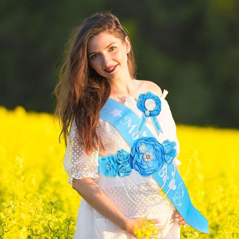 JieyueJewelry الأزرق الفيل الأمومة وشاح استحمام الطفل وشاح الأب ليكون الصدار دبوس مجموعة للفول السوداني موضوع دش الحمل زهرة حزام البطن الأمومة التصوير الفوتوغرافي كشف الجنس in Kuwait