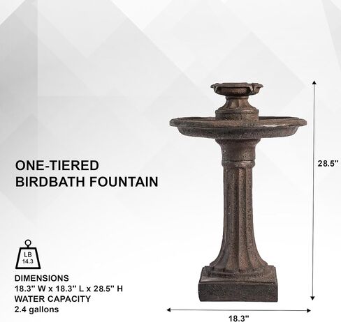XBrand 28" BirdBath Water Fountain, 1-Tier, Outdoor, Brown Resin, Auto Shut Off Pump, Decorative Water Fountain, Outdoor Water Feature, Lawn and Garden in Saudi Arabia