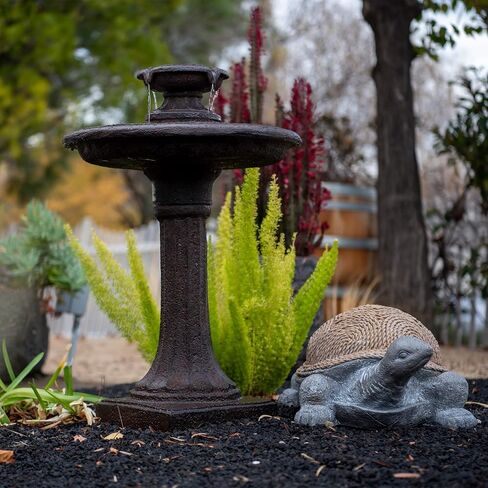 XBrand 28" BirdBath Water Fountain, 1-Tier, Outdoor, Brown Resin, Auto Shut Off Pump, Decorative Water Fountain, Outdoor Water Feature, Lawn and Garden in Saudi Arabia