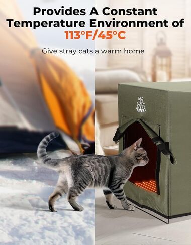 ديرفامي منزل قطط كبير للتدفئة للقطط في الشتاء، مرتفع ومقاوم للعوامل الجوية، بيت قطط معزول امن للقطط او الكلاب مع وسادة ساخنة وشنطة حمل، 16 انش × 19 انش × 18 انش، اخضر in Kuwait