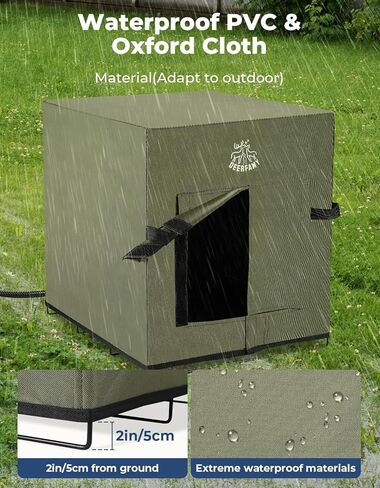 ديرفامي منزل قطط كبير للتدفئة للقطط في الشتاء، مرتفع ومقاوم للعوامل الجوية، بيت قطط معزول امن للقطط او الكلاب مع وسادة ساخنة وشنطة حمل، 16 انش × 19 انش × 18 انش، اخضر in Kuwait