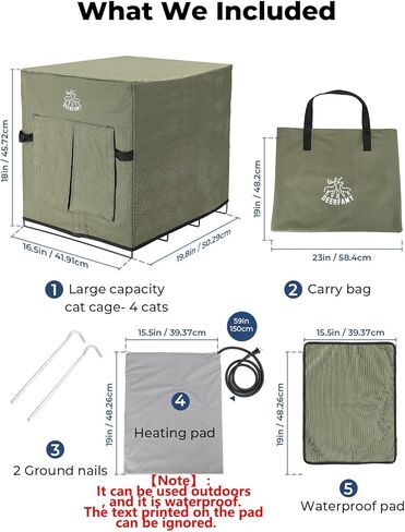 ديرفامي منزل قطط كبير للتدفئة للقطط في الشتاء، مرتفع ومقاوم للعوامل الجوية، بيت قطط معزول امن للقطط او الكلاب مع وسادة ساخنة وشنطة حمل، 16 انش × 19 انش × 18 انش، اخضر in Kuwait