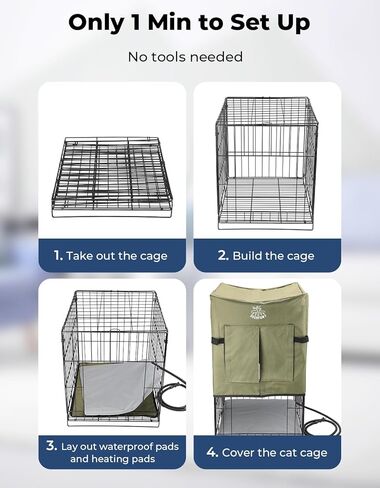 ديرفامي منزل قطط كبير للتدفئة للقطط في الشتاء، مرتفع ومقاوم للعوامل الجوية، بيت قطط معزول امن للقطط او الكلاب مع وسادة ساخنة وشنطة حمل، 16 انش × 19 انش × 18 انش، اخضر in Kuwait