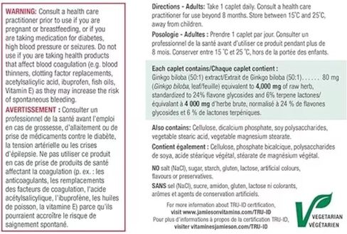 Jamieson Ginkgo Biloba 80mg 60+30 Caplets in Saudi Arabia