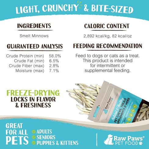 Raw Paws Smelt Freeze Dried Minnows for Cats & Dogs, 2-oz - Minnows for Dogs - Freeze Dried Cat Treats - Minnow Treats for Dogs - Fish Dog Treats - Freeze Dried Minnows for Cats - Raw Cat Treats in Saudi Arabia