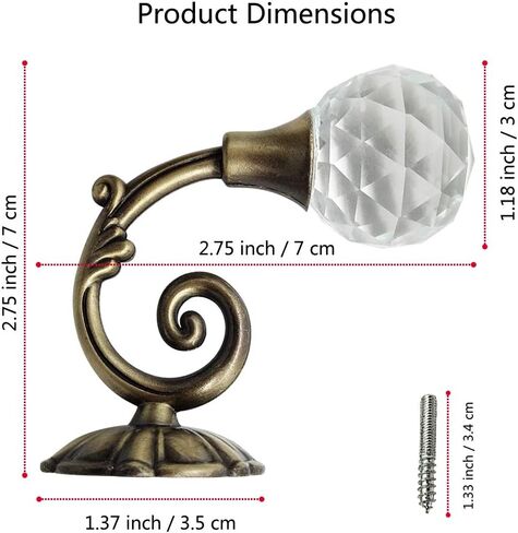 Geritte 2PCS الستار الكريستال الشفاف Holdbacks الحائط شرابة الستار Tieback هوك الستائر Tiebacks هوك الملابس معطف قبعة منشفة شماعات حامل (فضي) in Kuwait