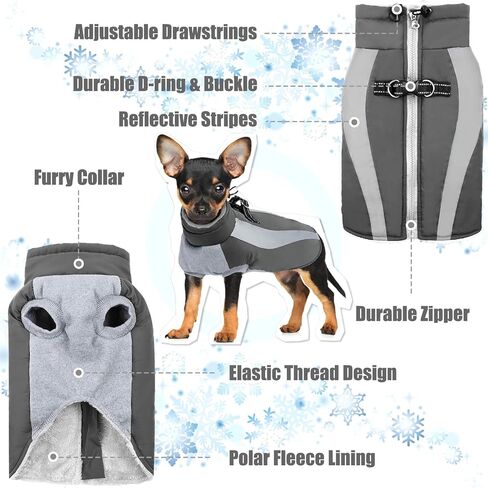 BRKURLEG سترات للكلاب الكبيرة، معطف شتوي عاكس للكلاب، معاطف للطقس البارد للكلاب، ملابس دافئة للكلاب، سترة منتفخة مضادة للماء للكلاب، معاطف للكلاب، ذهبي، راعي، مسترد، رمادي 2XL in Kuwait