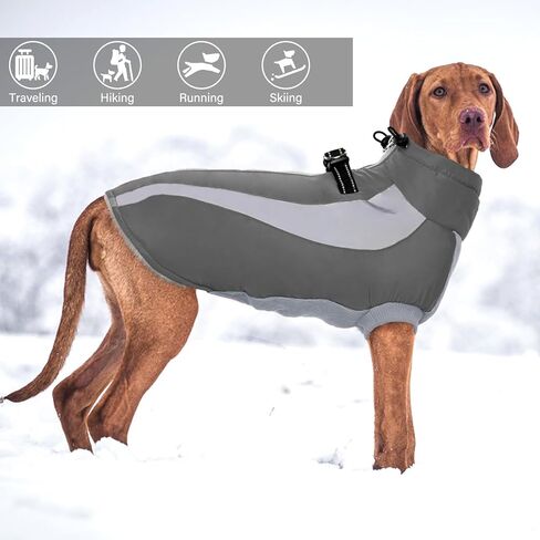 BRKURLEG سترات للكلاب الكبيرة، معطف شتوي عاكس للكلاب، معاطف للطقس البارد للكلاب، ملابس دافئة للكلاب، سترة منتفخة مضادة للماء للكلاب، معاطف للكلاب، ذهبي، راعي، مسترد، رمادي 2XL in Kuwait