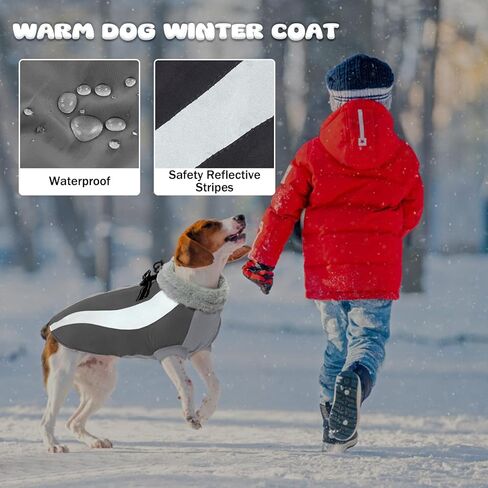 BRKURLEG سترات للكلاب الكبيرة، معطف شتوي عاكس للكلاب، معاطف للطقس البارد للكلاب، ملابس دافئة للكلاب، سترة منتفخة مضادة للماء للكلاب، معاطف للكلاب، ذهبي، راعي، مسترد، رمادي 2XL in Kuwait