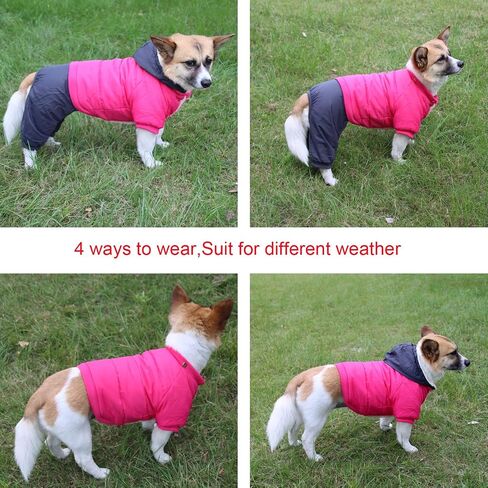 Fleece Lined Dog Coat with Detachable Hood and Detachable Hind Legs,Warm Puppy Jacket in Winter(Red M) in Saudi Arabia