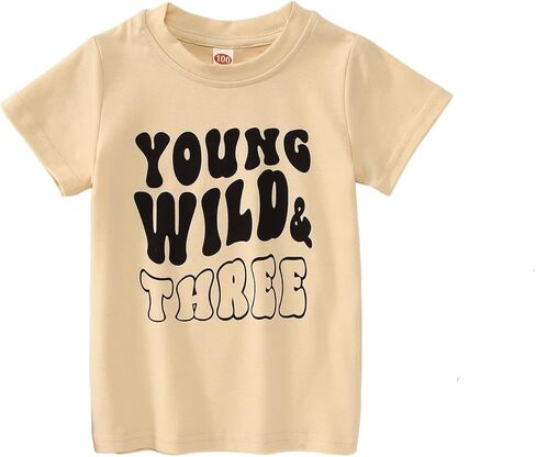 IZYJOY Young Wild and Three Shirt Toddler Baby Girls 3rd Birthday T-Shirts Retro Rainbow Birthday Outfit 3 Year Old Party Tee in Saudi Arabia
