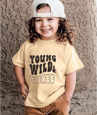 IZYJOY Young Wild and Three Shirt Toddler Baby Girls 3rd Birthday T-Shirts Retro Rainbow Birthday Outfit 3 Year Old Party Tee in Saudi Arabia
