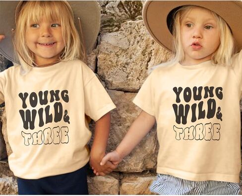 IZYJOY Young Wild and Three Shirt Toddler Baby Girls 3rd Birthday T-Shirts Retro Rainbow Birthday Outfit 3 Year Old Party Tee in Saudi Arabia