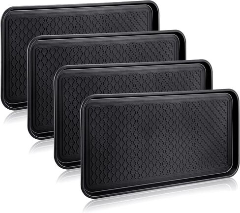 4 Pieces Shoe Tray for Entryway, Waterproof Boot Tray Shoe Mat Multi-Purpose Dog Cat Bowl Mat Pet Food Tray Boot Mat for Entryway Indoor Outdoor Floor Protection (Black, 24 x 16 x 1.2 Inch) in Saudi Arabia