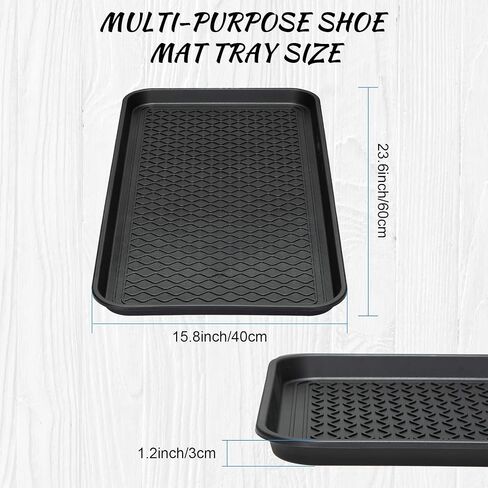 4 Pieces Shoe Tray for Entryway, Waterproof Boot Tray Shoe Mat Multi-Purpose Dog Cat Bowl Mat Pet Food Tray Boot Mat for Entryway Indoor Outdoor Floor Protection (Black, 24 x 16 x 1.2 Inch) in Saudi Arabia