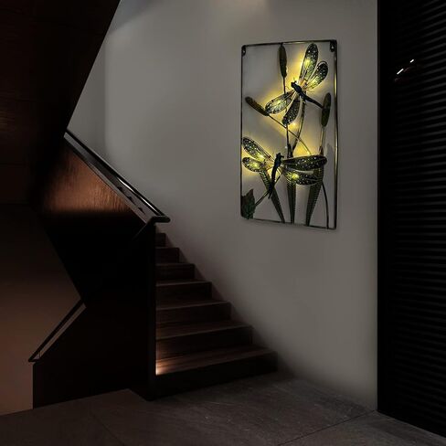 أضواء ديكور الحائط الفنية على شكل اليعسوب - زخارف معلقة بإطار معدني منزلي - هدايا اليعسوب للنساء - هدية عيد ميلاد - أفكار هدايا للعطلات في الداخل، المطبخ، الدهليز، جدار الدرج، الحمام in Kuwait