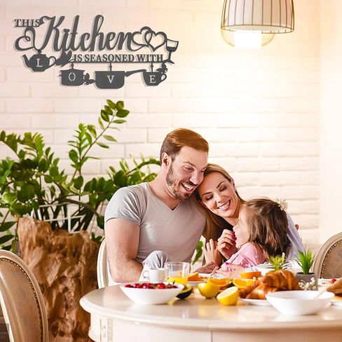 ديكور جدار المطبخ المعدني من KHayRovies، هذا المطبخ مُتبل بحب علامة اسم كلمة سوداء معلقة لتزيين الحائط الفني، اقتباسات حروف حديدية ريفية للمطبخ وغرفة الطعام وغرفة الطعام وديكور المنزل (أ) in Kuwait