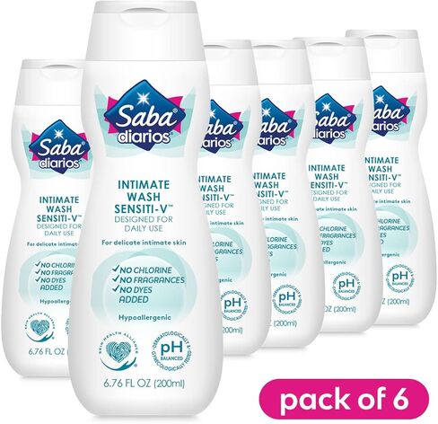 غسول Saba Sensiti-V الحميم، منظف النظافة الأنثوية، 6.76 أونصة سائلة (عبوة من 6 قطع) in Kuwait