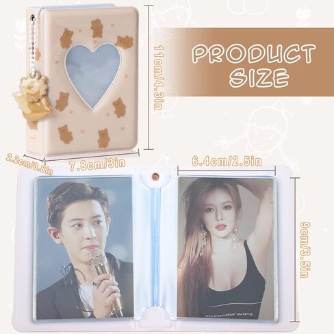 3 بوصة Photocard Binder Kpop Photocard حامل كتاب صغير ألبوم الصور Photocard ID حامل الحب القلب جوفاء ألبوم Kpop مع قلادة 40 جيوب (الدب) in Kuwait
