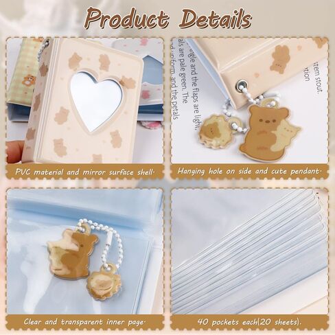 3 بوصة Photocard Binder Kpop Photocard حامل كتاب صغير ألبوم الصور Photocard ID حامل الحب القلب جوفاء ألبوم Kpop مع قلادة 40 جيوب (الدب) in Kuwait