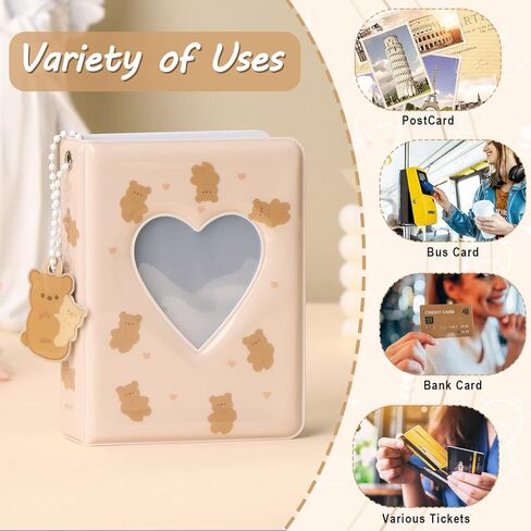3 بوصة Photocard Binder Kpop Photocard حامل كتاب صغير ألبوم الصور Photocard ID حامل الحب القلب جوفاء ألبوم Kpop مع قلادة 40 جيوب (الدب) in Kuwait