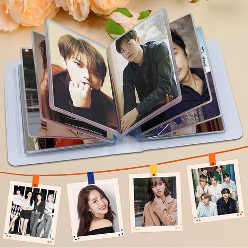 3 بوصة Photocard Binder Kpop Photocard حامل كتاب صغير ألبوم الصور Photocard ID حامل الحب القلب جوفاء ألبوم Kpop مع قلادة 40 جيوب (الدب) in Kuwait