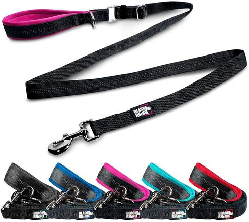 Black Rhino – Dog Leash Adjustable Length (3-5 Feet) with Soft Neoprene Padded Handle | Heavy Duty Lead for Easy Control | Small Medium Large Breeds | Reflective Stitching (Aqua/Grey) in Kuwait