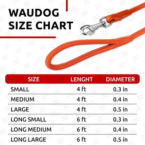 WAUDOG مقود جلدي ملفوف للكلاب بطول 4 أقدام * 0.3 بوصة للكلاب الصغيرة والمتوسطة والكبيرة - مقود جلدي شديد التحمل للتدريب على المشي والجري في الهواء الطلق - مقاود قوية للكلاب من السلالات الكبيرة (أحمر) in Kuwait