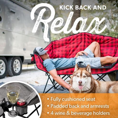 Kuma Outdoor Gear Bear Buddy/Double Chair with Carry Bag, Ultimate Portable Luxury Outdoor Double Camping Chair for Glamping, Sports & Outdoor Adventures (Sierra/Black) in Kuwait