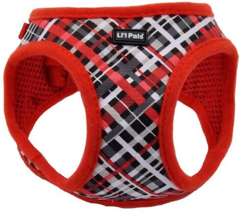 Coastal - Li’l Pals Canvas Dog Harness - Red and Grey Plaid - 3/8" x 10"-12" in Saudi Arabia