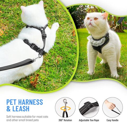 Cat Harness and Leash, Escape Proof Breathable Pet Vest Harnesses for Walking, Easy Control Reflective Leash and Harness Set Adjustable Jacket for Cats Puppy Rabbit Kitten (S) Black in Kuwait