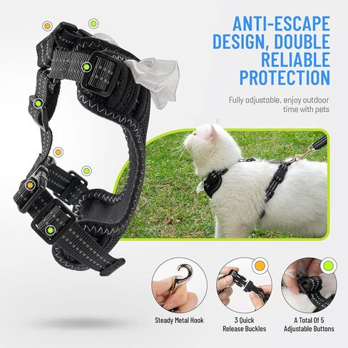 Cat Harness and Leash, Escape Proof Breathable Pet Vest Harnesses for Walking, Easy Control Reflective Leash and Harness Set Adjustable Jacket for Cats Puppy Rabbit Kitten (S) Black in Kuwait