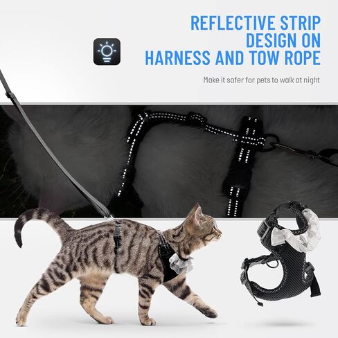 Cat Harness and Leash, Escape Proof Breathable Pet Vest Harnesses for Walking, Easy Control Reflective Leash and Harness Set Adjustable Jacket for Cats Puppy Rabbit Kitten (S) Black in Kuwait