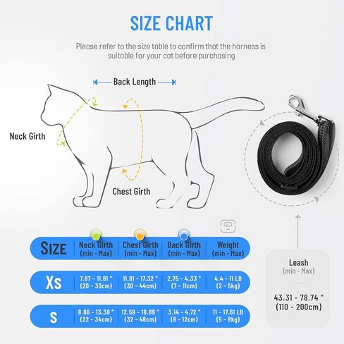 Cat Harness and Leash, Escape Proof Breathable Pet Vest Harnesses for Walking, Easy Control Reflective Leash and Harness Set Adjustable Jacket for Cats Puppy Rabbit Kitten (S) Black in Kuwait