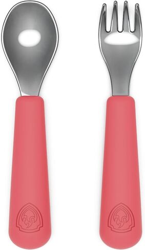 Lalo PAW Patrol Utensils - Toddler Fork and Spoon Set - Stainless Steel and Silicone Ergonomic Toddler Utensils - Children Safe Flatware Set - 2 Pieces - Chase in Kuwait