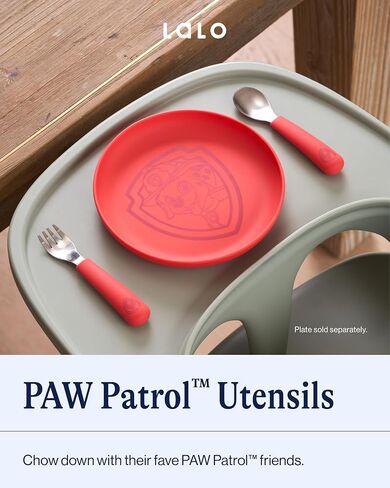 Lalo PAW Patrol Utensils - Toddler Fork and Spoon Set - Stainless Steel and Silicone Ergonomic Toddler Utensils - Children Safe Flatware Set - 2 Pieces - Chase in Kuwait