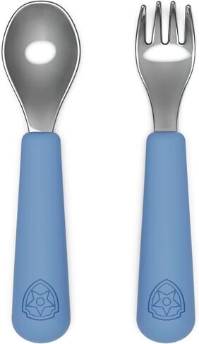 Lalo PAW Patrol Utensils - Toddler Fork and Spoon Set - Stainless Steel and Silicone Ergonomic Toddler Utensils - Children Safe Flatware Set - 2 Pieces - Chase in Kuwait