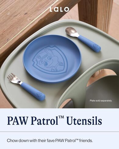 Lalo PAW Patrol Utensils - Toddler Fork and Spoon Set - Stainless Steel and Silicone Ergonomic Toddler Utensils - Children Safe Flatware Set - 2 Pieces - Chase in Kuwait
