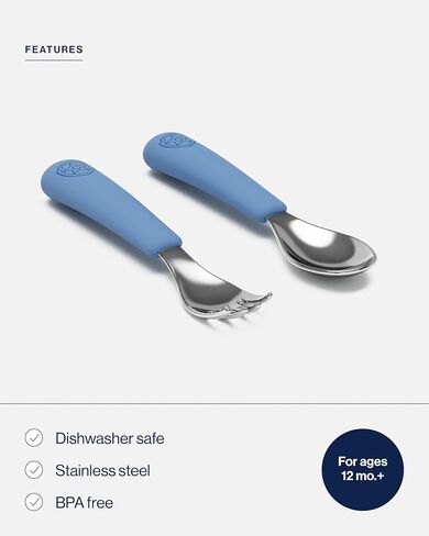 Lalo PAW Patrol Utensils - Toddler Fork and Spoon Set - Stainless Steel and Silicone Ergonomic Toddler Utensils - Children Safe Flatware Set - 2 Pieces - Chase in Kuwait