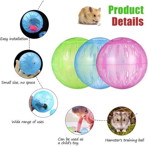 POPETPOP Hamster Run Exercise Ball - 3PCS Hamster Mini Run Ball - Hamster Exercise Ball Plaything Roll Ball Toy for Cage in Kuwait