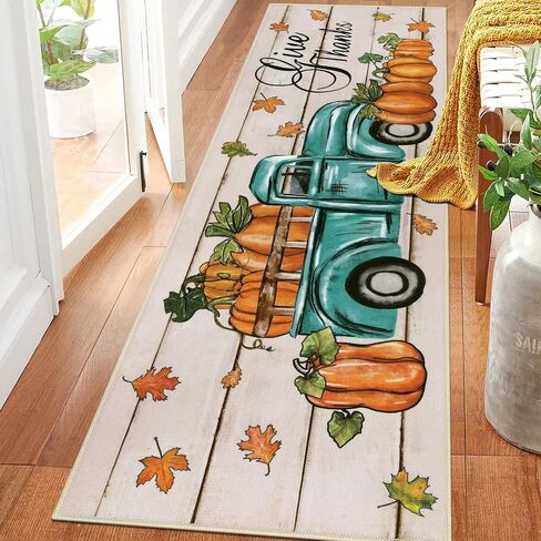 Pauwer Fall Decor Runner Rug 2x6, Pumpkin Non Slip Hallway Runner Area Rug, Farmhouse Washable Kitchen Rugs Runner, Throw Rugs Floor Mat Carpet Runner for Hallway Laundry Room Entryway Fall Door Mat in Saudi Arabia