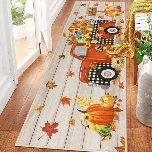 Pauwer Fall Decor Runner Rug 2x6, Pumpkin Non Slip Hallway Runner Area Rug, Farmhouse Washable Kitchen Rugs Runner, Throw Rugs Floor Mat Carpet Runner for Hallway Laundry Room Entryway Fall Door Mat in Saudi Arabia