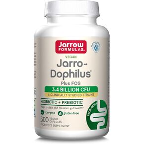 Jarrow Formulas Jarro-Dophilus + FOS - 3.4 مليار كائن حي لكل وجبة - 300 كبسولة نباتية - البريبايوتك والبروبيوتيك - دعم غذائي للبكتيريا المفيدة - ما يصل إلى 300 حصة in Kuwait