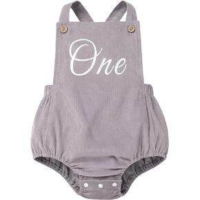 IDOPIP Baby Girls Boys 1st Birthday Outfit Corduroy Romper Sleeveless Jumpsuit Backless Overalls Outfits for Cake Smash Party