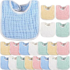 24 Pcs Muslin Baby Drool Bibs Adjustable Muslin Bibs Soft Snap Baby Bibs 9 Absorbent Layers Newborn Bibs Waterproof Teething Bibs for Baby Girl Boy Feeding Eating Teething, 5 Colors in Saudi Arabia