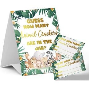 Lovely Jungle Animals Guess How Many Animals Crackers Baby Shower Games, Unisex, ( 1 Standing Sign and 50 Guessing Cards), Baby Shower Decoration, Baby Shower Guessing Game - DLM323 in Kuwait