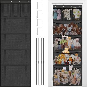 Stuffed Animal Storage, Over The Door Organizer for Closet, Plush Toy, Stuffed Animal Holder with 7 Mesh Pockets, Hanging Door Organization for Kids Room, Nursery, Bedroom
