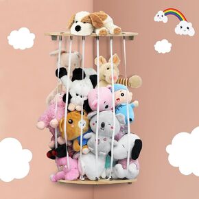 OPELETNNT Corner Stuffed Animal Storage Hammock, Wood Soft Toy Shelf Display Holder Adjustable Length Ideas Large Hanging Plush Toys organizer for Nursery Play Room Bedroom Kid Room in Kuwait