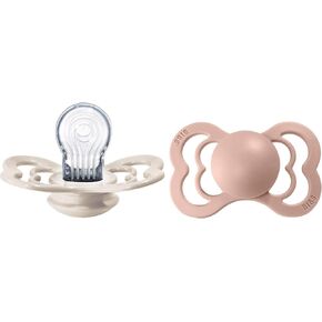 BIBS Supreme Baby Pacifier 2-Pack | Made in Denmark | BPA Free Dummy Soother, Symmetrical Silicone, Size 2 (6-18 Months), Ivory/Blush in Saudi Arabia