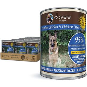 Dave's Pet Food Grain Free Wet Dog Food (95% Beef & Chicken), Made in USA Single-Source Protein, Limited Ingredients Added Vitamins & Minerals, 12.5 oz Cans (Case of 12)